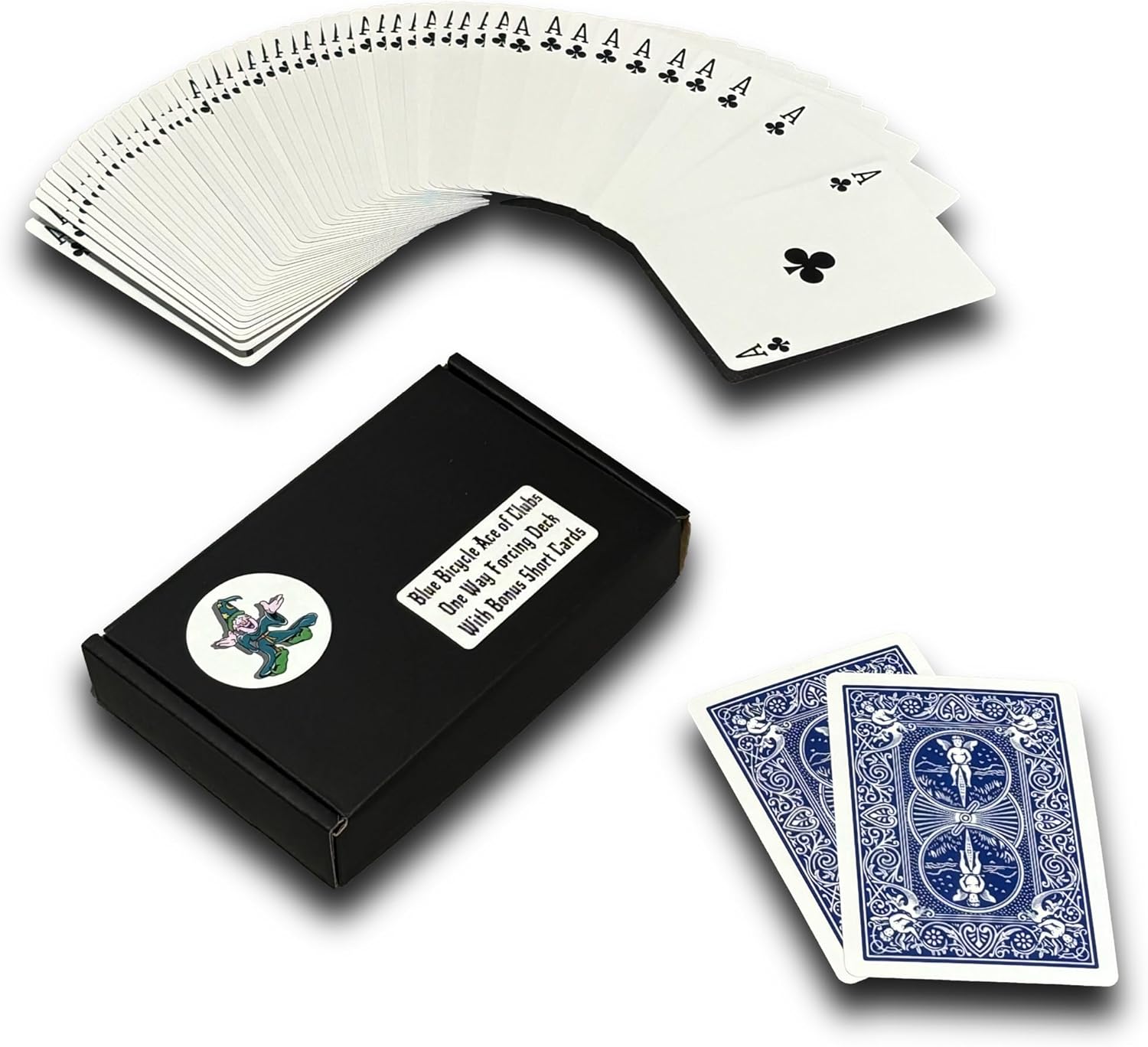 Ted's Sterling Magic Bicycle One Way Force Deck Trick Kit with 52 Identical Cards, Blue Back Clubs (Ace)