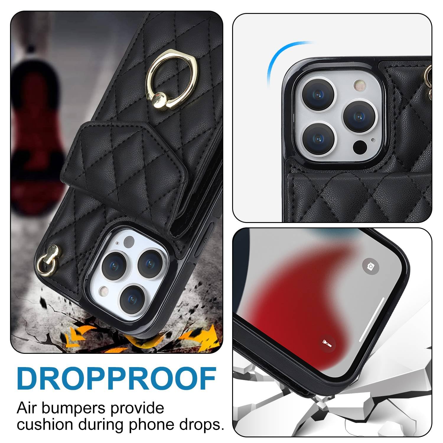Hoorawwi Wallet Case Crossbody for iPhone 15 Pro Max, Phone Case with Card Holder Wrist Strap Kickstand - Image 4