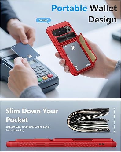 Vista 54 de ATATOO Funda tipo cartera para Google Pixel 10 Pro XL, tarjetero integrado (3-5 tarjetas) [bloqueo RFID] y cubierta de cámara deslizante, protección