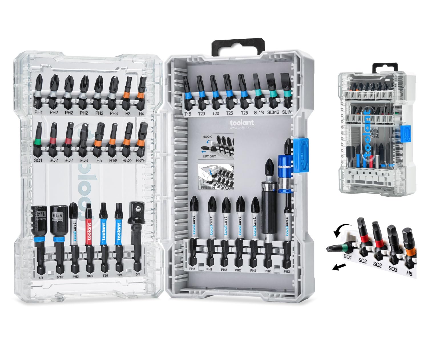 Toolant Black Impact Driver Bit Set, Magnetic Screwdriver Bit Set, 1/4'' Hex S2 Steel Impact Driver Bit Set With Storage Box, 40-Piece
