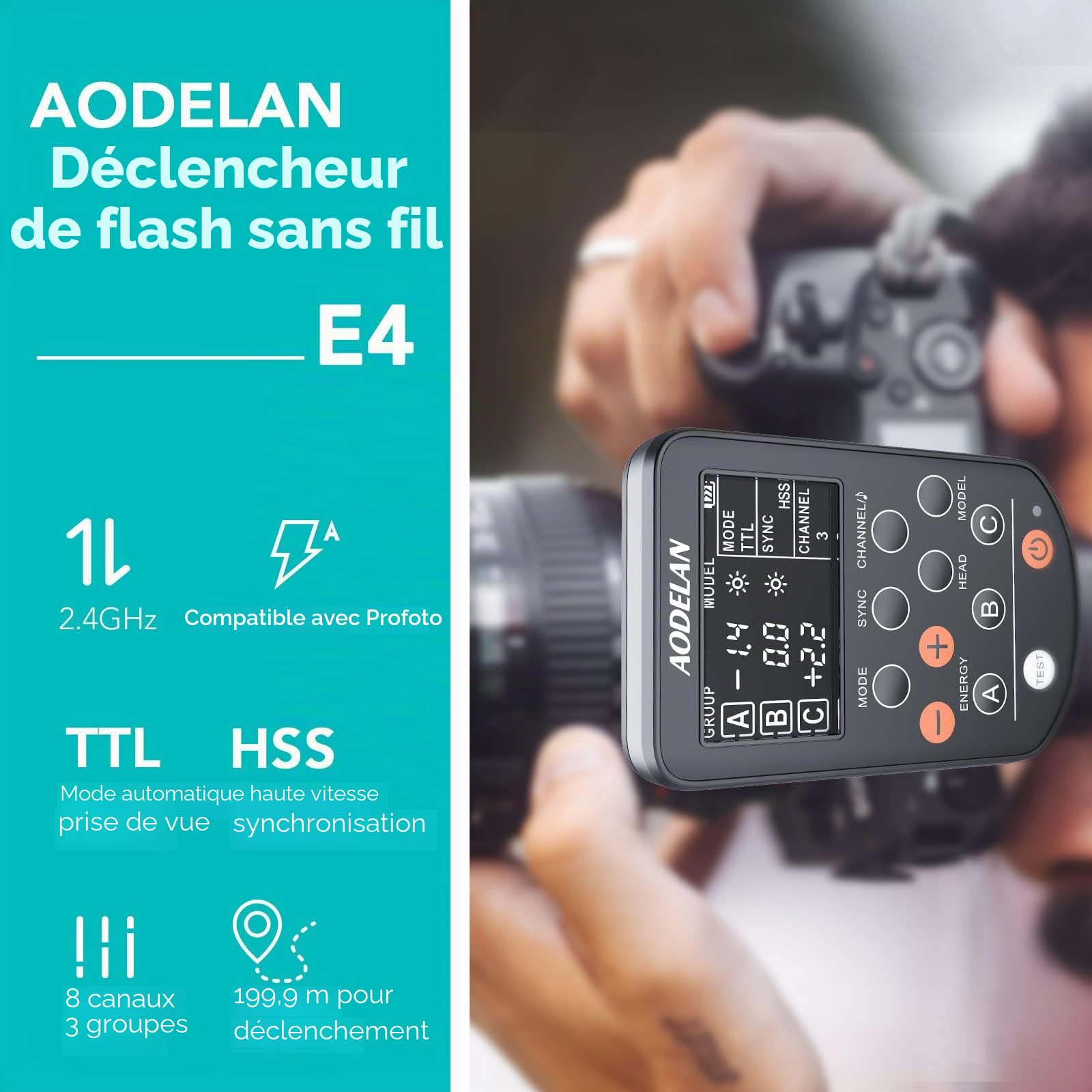 AODELAN TTL Déclencheur de Flash sans Fil pour appareils Photo Canon, Prise en Charge de la Fonction 1/8000s HSS, remplace la télécommande P-rofoto Air TTL-C
