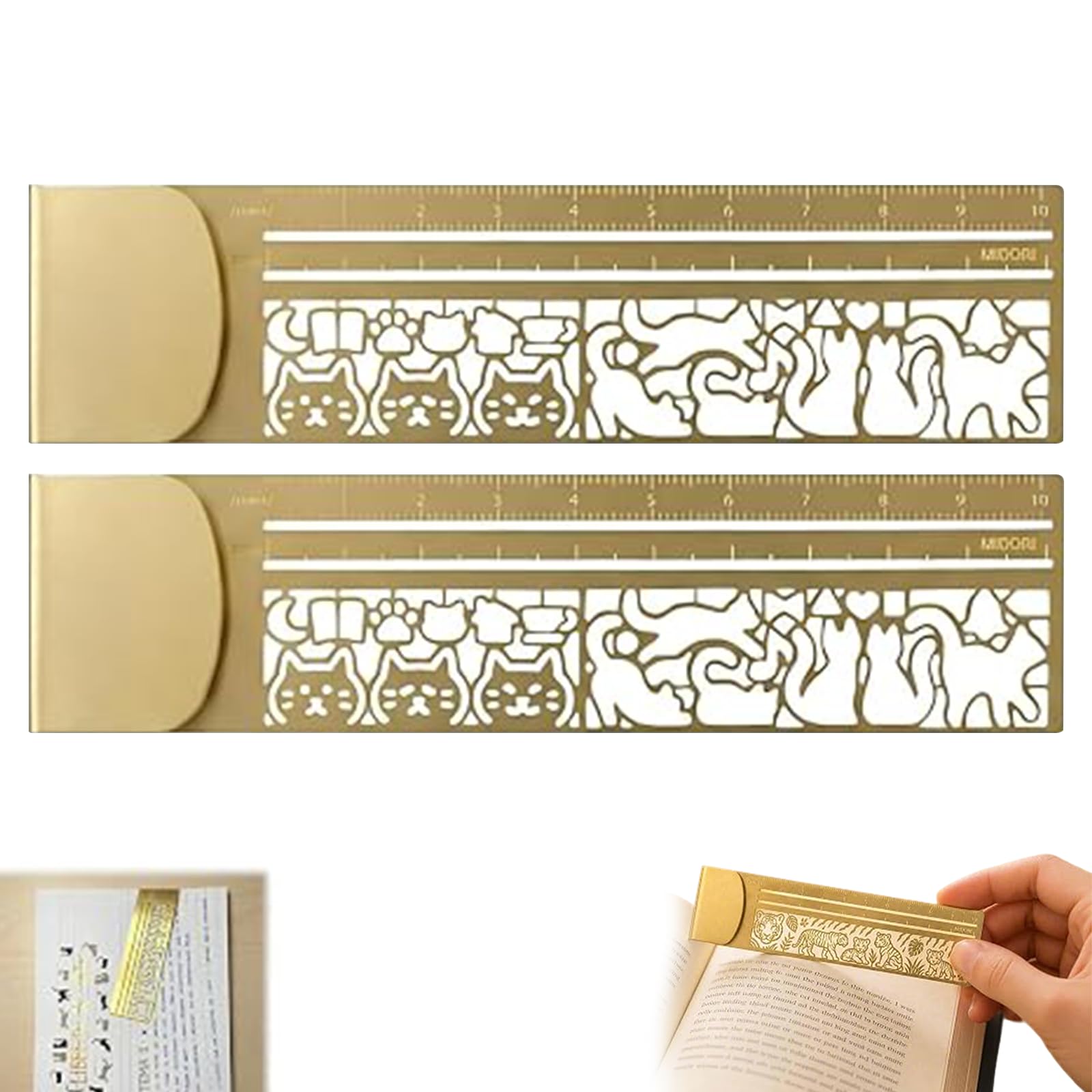 Cute Hollow Cat 2-in-1 Metal Bookmark Ruler – Stainless Steel Page Marker with 15cm Measuring Scale, Double-Sided Kitty Design Stationery Tool for Students, Teachers, Readers & Cat Lovers，2pc