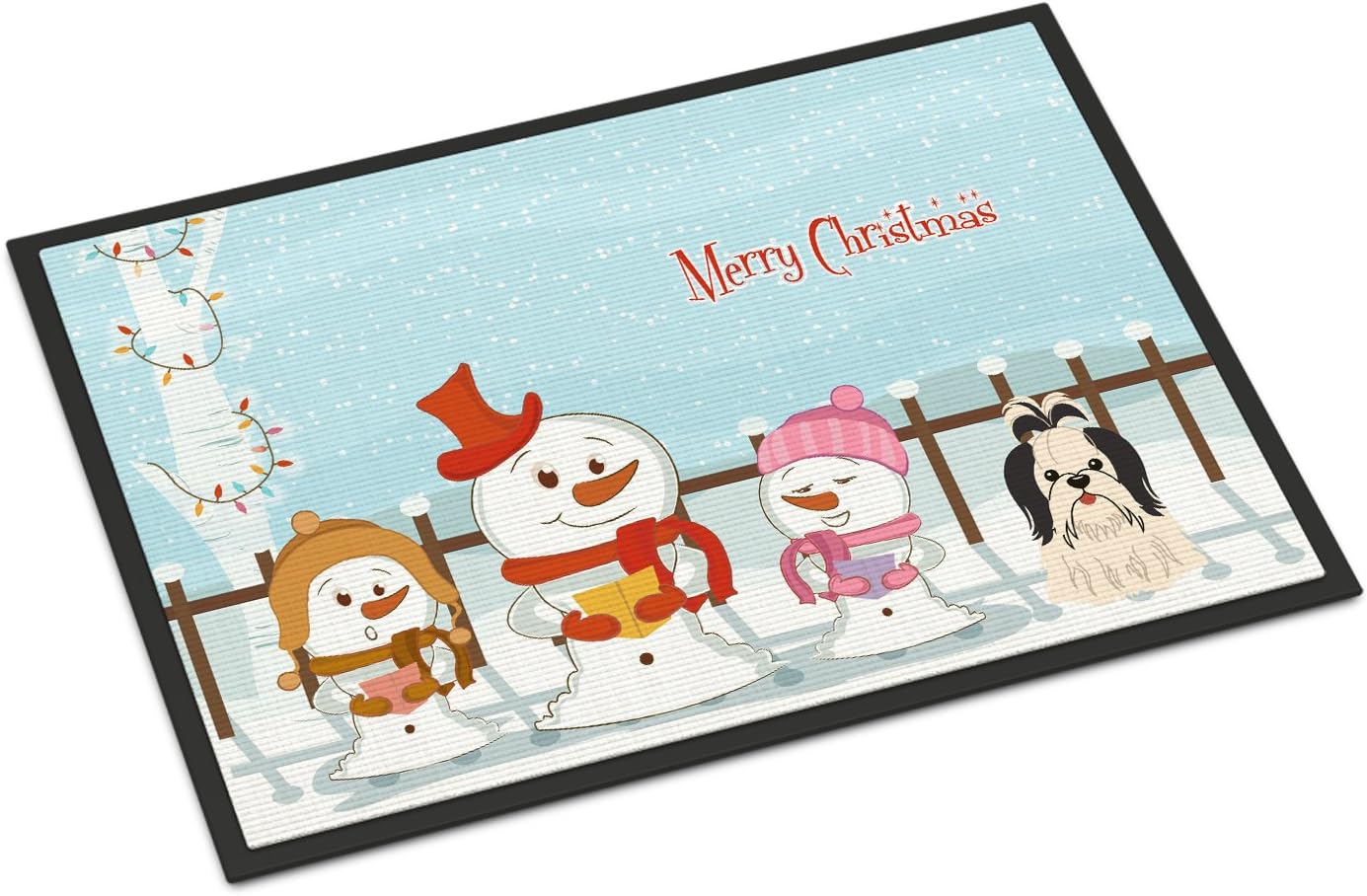 Caroline's Treasures BB2419MAT Merry Christmas Carolers Shih Tzu Black White Doormat 18x27 Front Door Mat Indoor Outdoor Rugs for Entryway, Non Slip Washable Low Pile, 18H X 27W