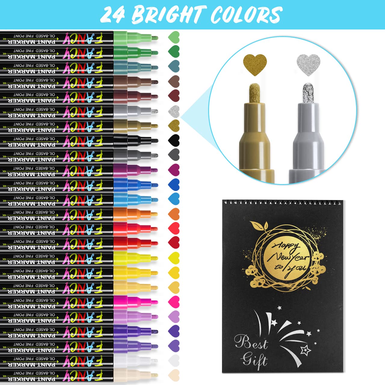 Emooqi - Pennarello per pittura acrilica, impermeabile, permanente, 24 colori, penne acriliche a base di olio ad asciugatura rapida, per pietra, ceramica, metallo, legno, uovo di Pasqua