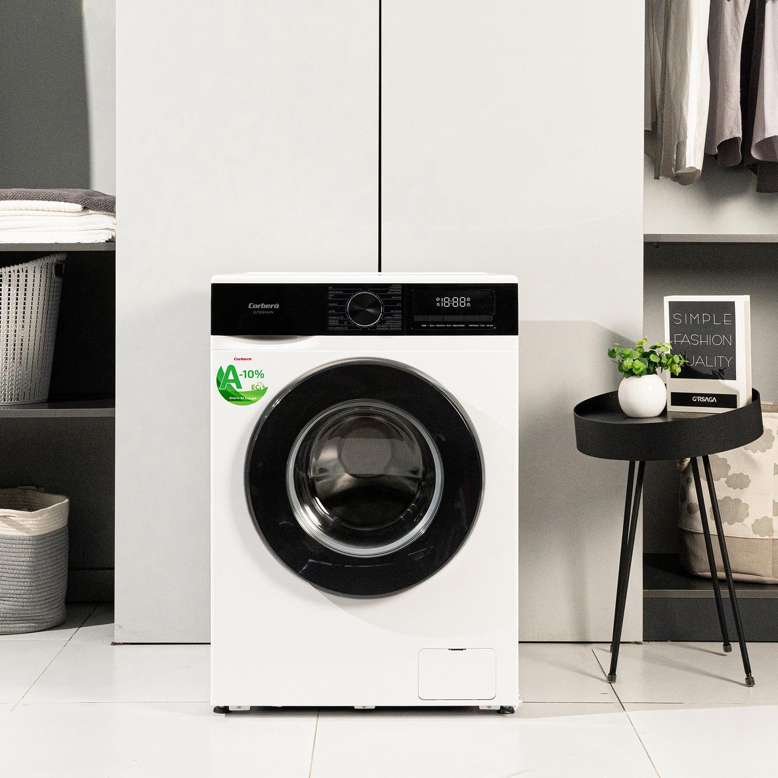 Corberó - Lavadora Carga Frontal | CLT80514VIN | 8 Kg | 1400 RPM | Inverter | 16 Programas | Vapor | Antialérgica | Inicio Diferido | Blanco — view 2