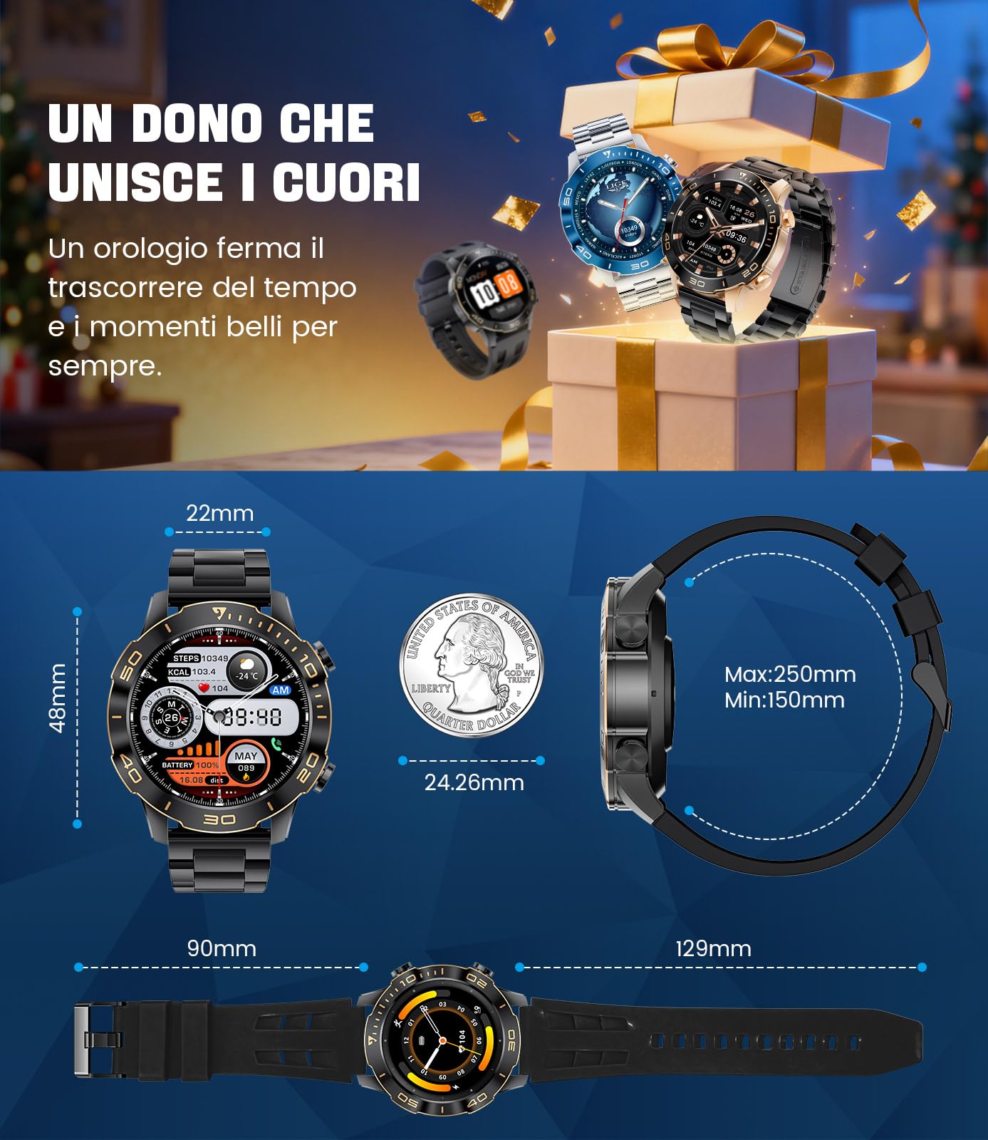 DREMAC Smartwatch Uomo Lusso, Robusto Alluminio, 1,43'' Amoled Schermo, 800 mAh, IP68 Impermeabile, Fitness tracker con Monitoraggio della Frequenza Cardiaca/BP/SpO2/Sonno, per Android iOS