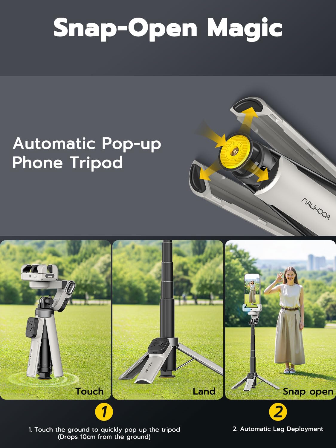 AOCHUAN Estabilizador de cardán para iPhone, cardán de teléfono 4 en 1 con rotación de 360° para trípode Andriod Sefie Stick con seguimiento automático de la cara y control remoto inalámbrico para TIK