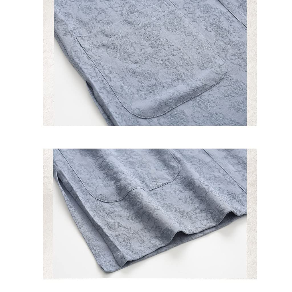 ZHOUXIAO Jacquard Kung Fu Suita Tai Chi Uniform in Cotone Lino di Cotone Cinese Arte Marziale Ala Chun Vestiti Zen Meditazione Anziano Uomo Tang Vestiti, Maniche Corte e Pant