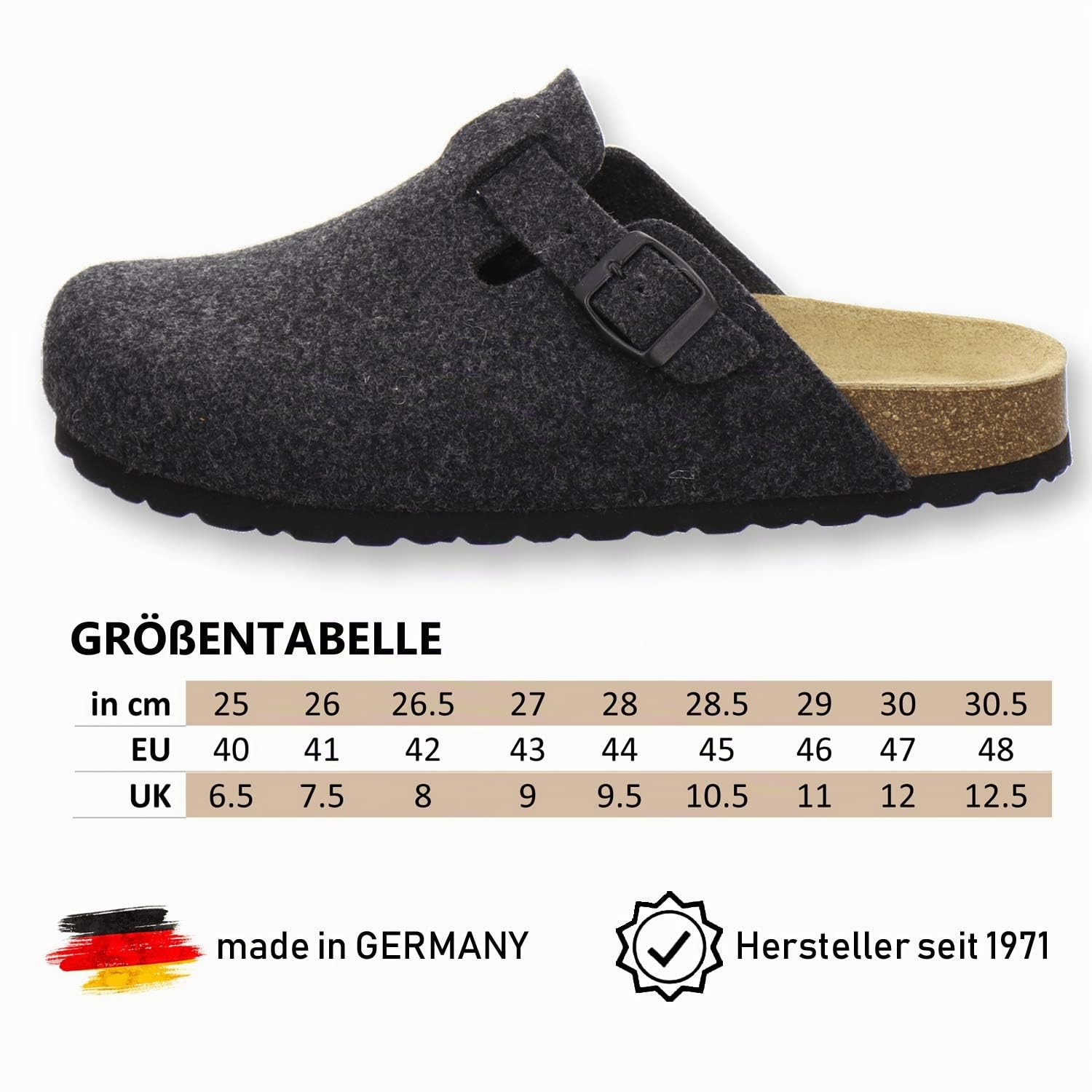 AFS-Schuhe Clogs Herren, Hausschuhe geschlossen aus Filz, bequem & warm, Made in Germany, 36900
