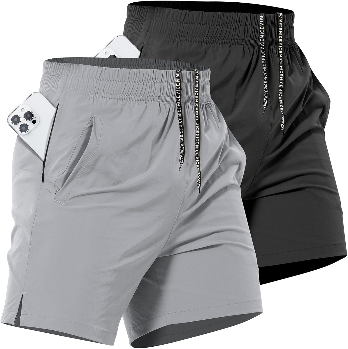 2 Pack Mens Athletic Workout Shorts 7" Gym Tennis Zipper Pockets | Quick Dry, Unlined, Lightweight, Moisture Wicking, Side Split, Inner Drawstring, Running Sports Exercise