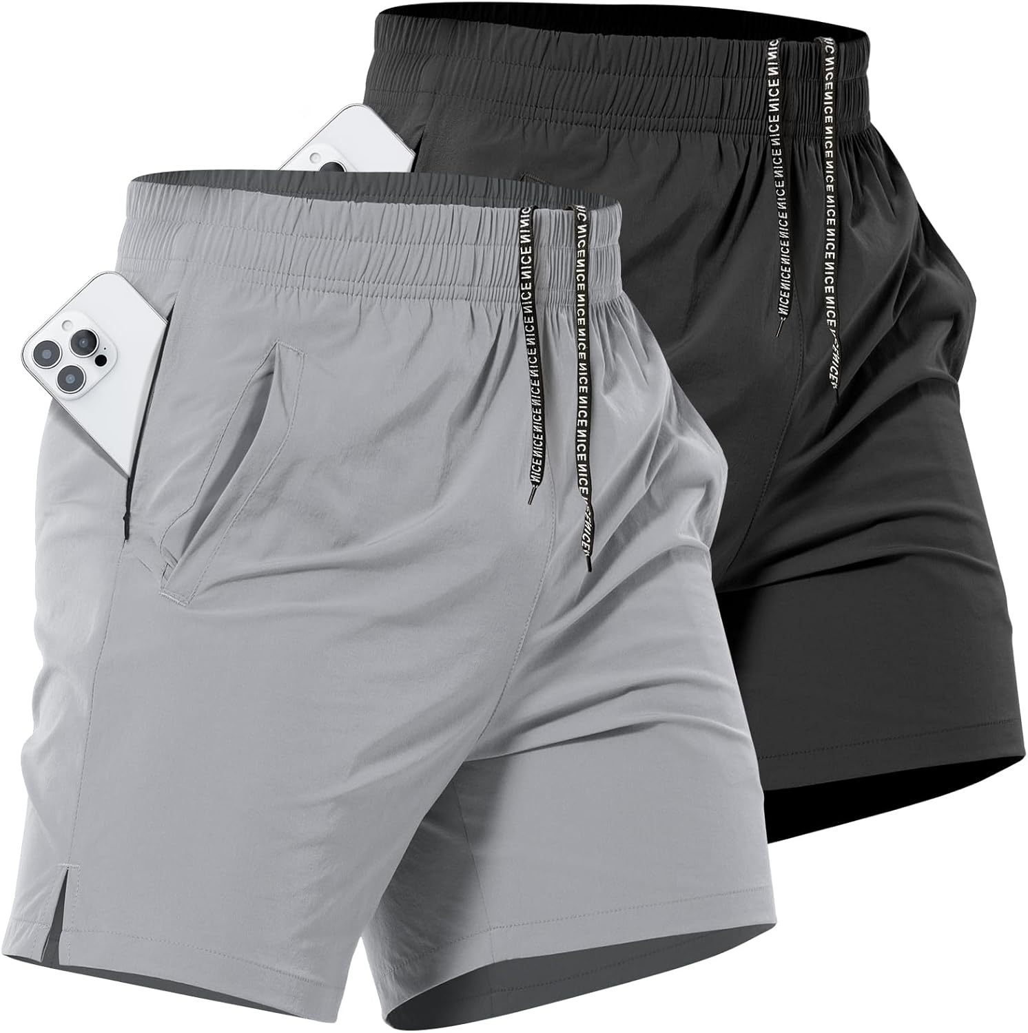 2 Pack Mens Athletic Workout Shorts 7 Inch Quick Dry Gym Shorts with Pockets, Sport...