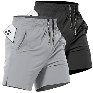2 Pack Mens Athletic Workout Shorts 7 Inch Quick Dry Gym Shorts with Pockets Sports Tennis Running Shorts