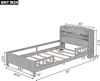 Vista 65 de Modern Full Size Platform Bed Storage Headboard and Safety Guardrail for Kids, Function Wood Platform Bed Frame with Built-in LED Light for Boy