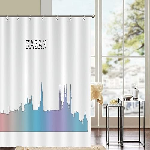 Miniatura 6 de Kazan Skyline - Cortina de ducha de tela para baño, decoración moderna de baño con ganchos, calidad de hotel, 60 x 72 pulgadas