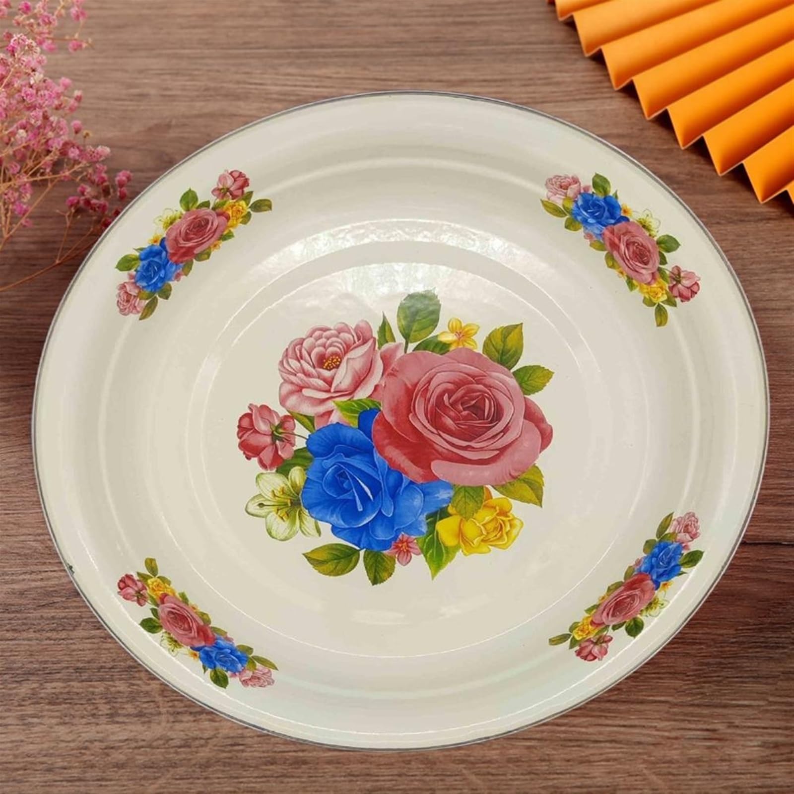 Plato Llano de Porcelana de Gran Capacidad con diseño Floral, Elegante, para Servir Aperitivos, esmaltado, para Cocina, 1 Unidad (2 Unidades)