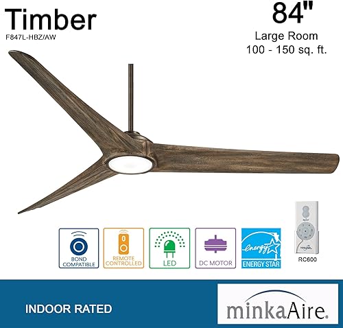 Miniatura 3 de MINKA-AIRE F847L-HBZMP Ventilador de techo de madera de 84 pulgadas con luz LED integrada y motor de CC en acabado de bronce tradicional y cuchillas