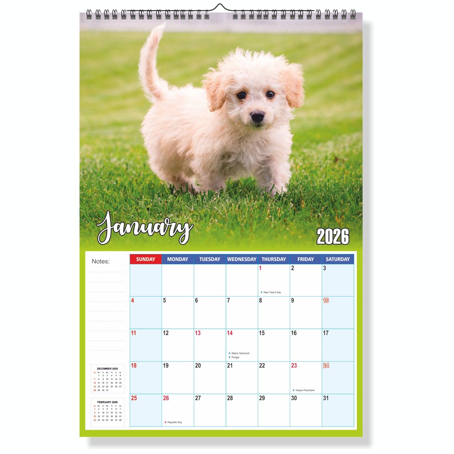 Zoozo Artz 2026 Wall Calendar – Cute Dog Decor Theme with Puppies & Pet Photography | 12 Sheeter Hanging Monthly Planner | Premium 130 GSM Art Paper, Spiral Binding | Size 12.5 x 18.75 Inches(Z08)-image-19
