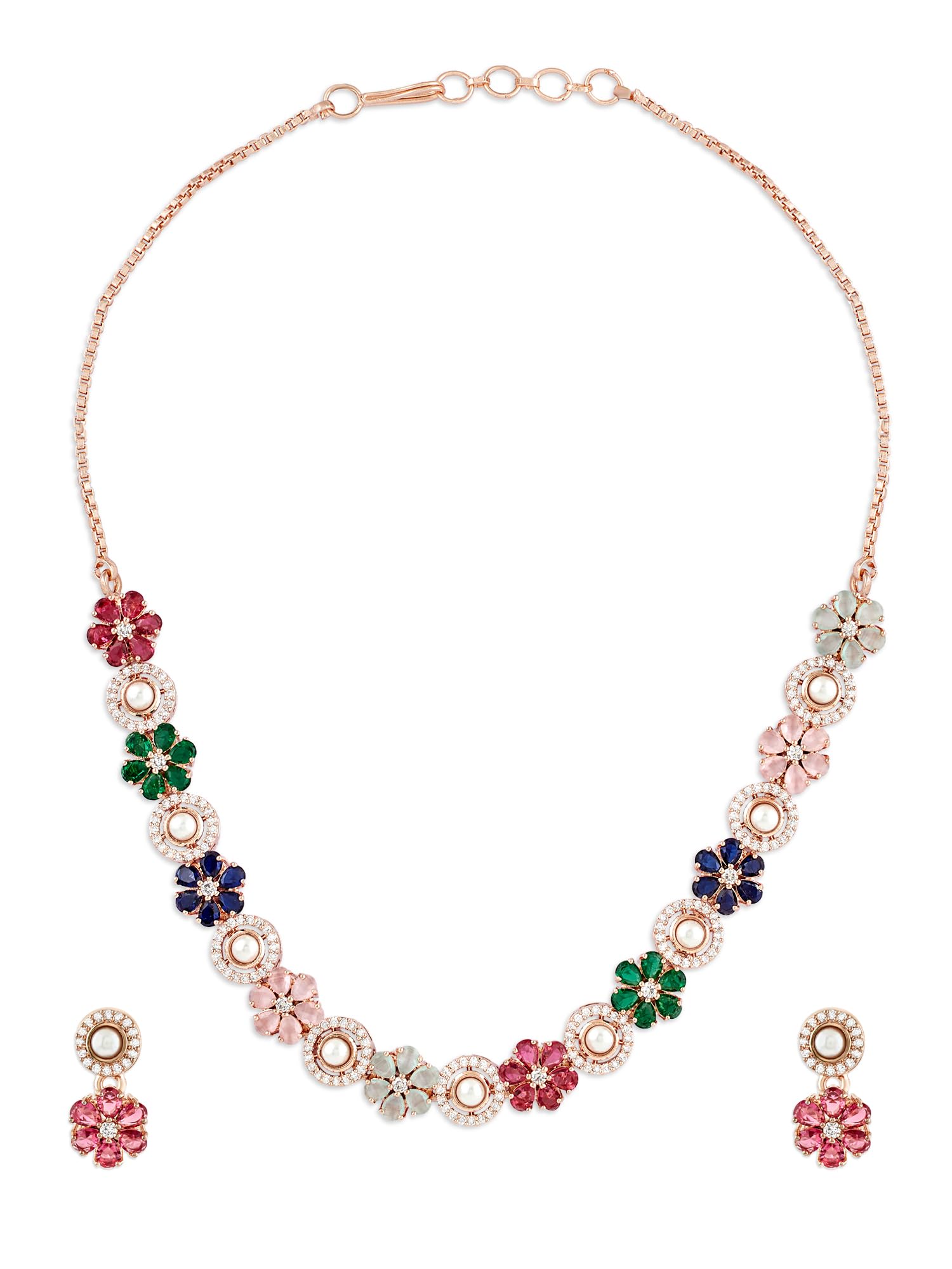 ZAVERI PEARLS Multicolor Flowers Dazzling Cubic Zirconia & Pearls Brass Necklace & Earring Set For Women-ZPFK17237 (B0CSSWMQ8R) Amazon Price History, Amazon Price Tracker