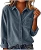 Camisa de pana con botones para mujer, chaqueta con bolsillos en el pecho 1