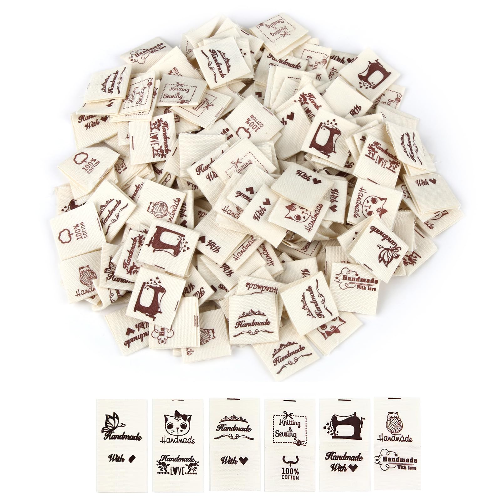 240 Piezas Etiquetas de Personalizadas Hechas a Mano para Accesorios de Ropa de Bricolaje, Etiquetas de Ropa de Tela, Beige, Costura y Manualidades, Etiquetas Hechas a Mano