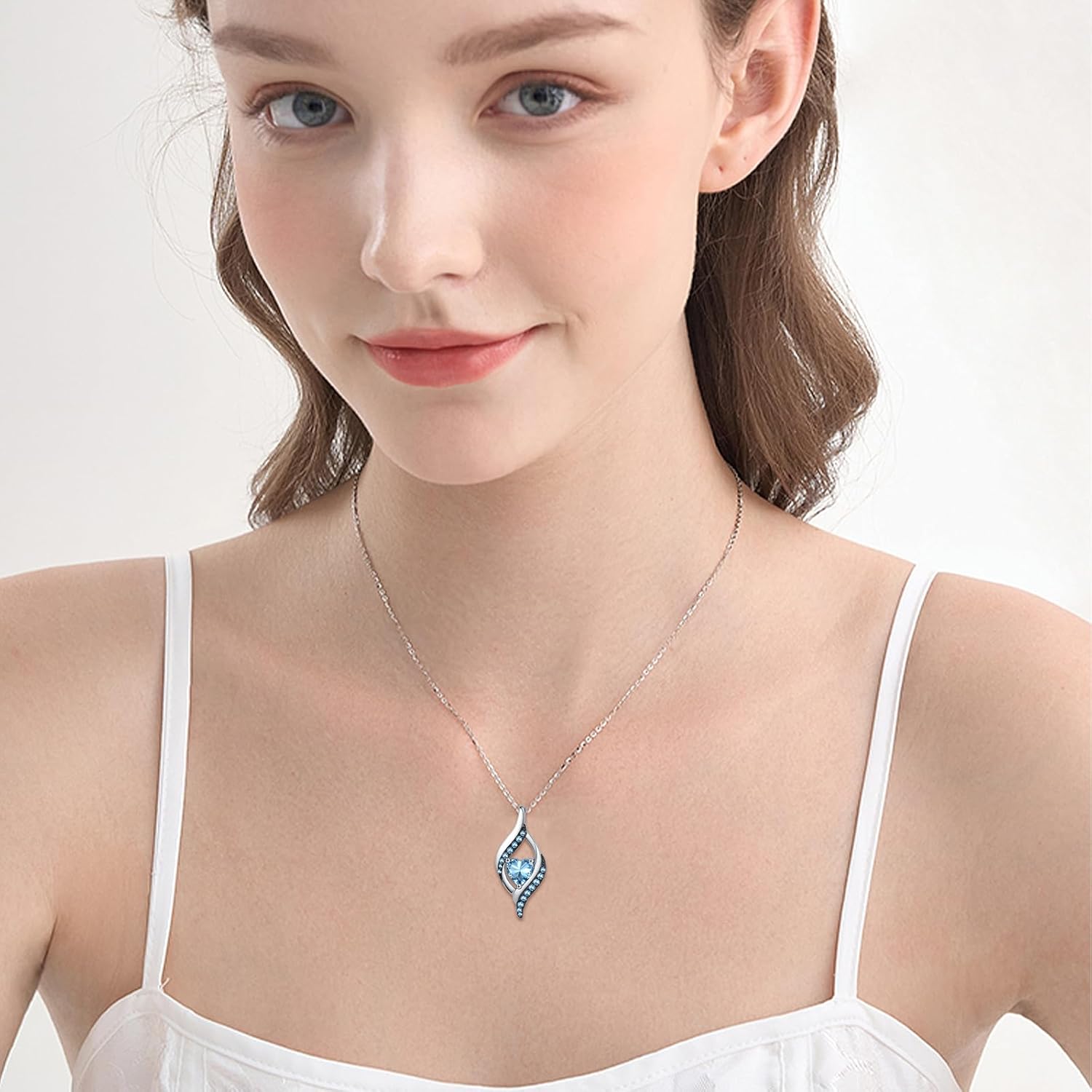 KiiKii Birthday Gifts for Women Birthstone Necklace Platinum Plated 925 Sterling Silver Forever Love Heart Pendant Meaningful Jewelry Gifts for Wife Mom