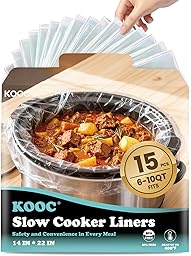 KOOC Slow Cooker Liners, 15 count 14" x 22" Extra Large Size Cooking Bags Fits 6-10 Quart Pots, Disposable Pot Liners Suitable for Oval & Round & Retangular Pot