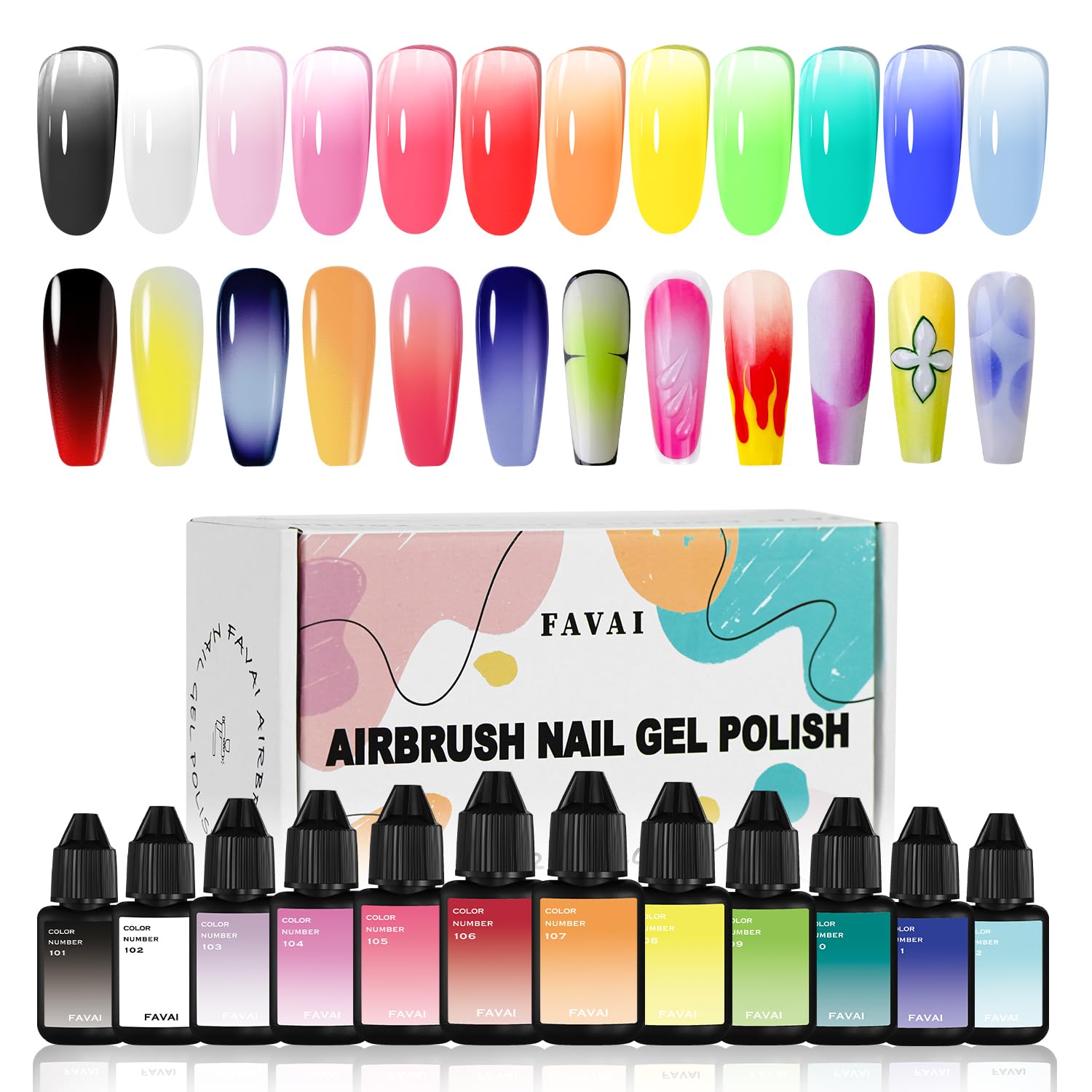FAVAI 12 Farben UV Gel Nagellack Airbrush – Babyboomer Nägel, French Maniküre, Ombré Effekt, Airbrush Gel für Nägel, Nagel Deko – HOT-12 Kollektion