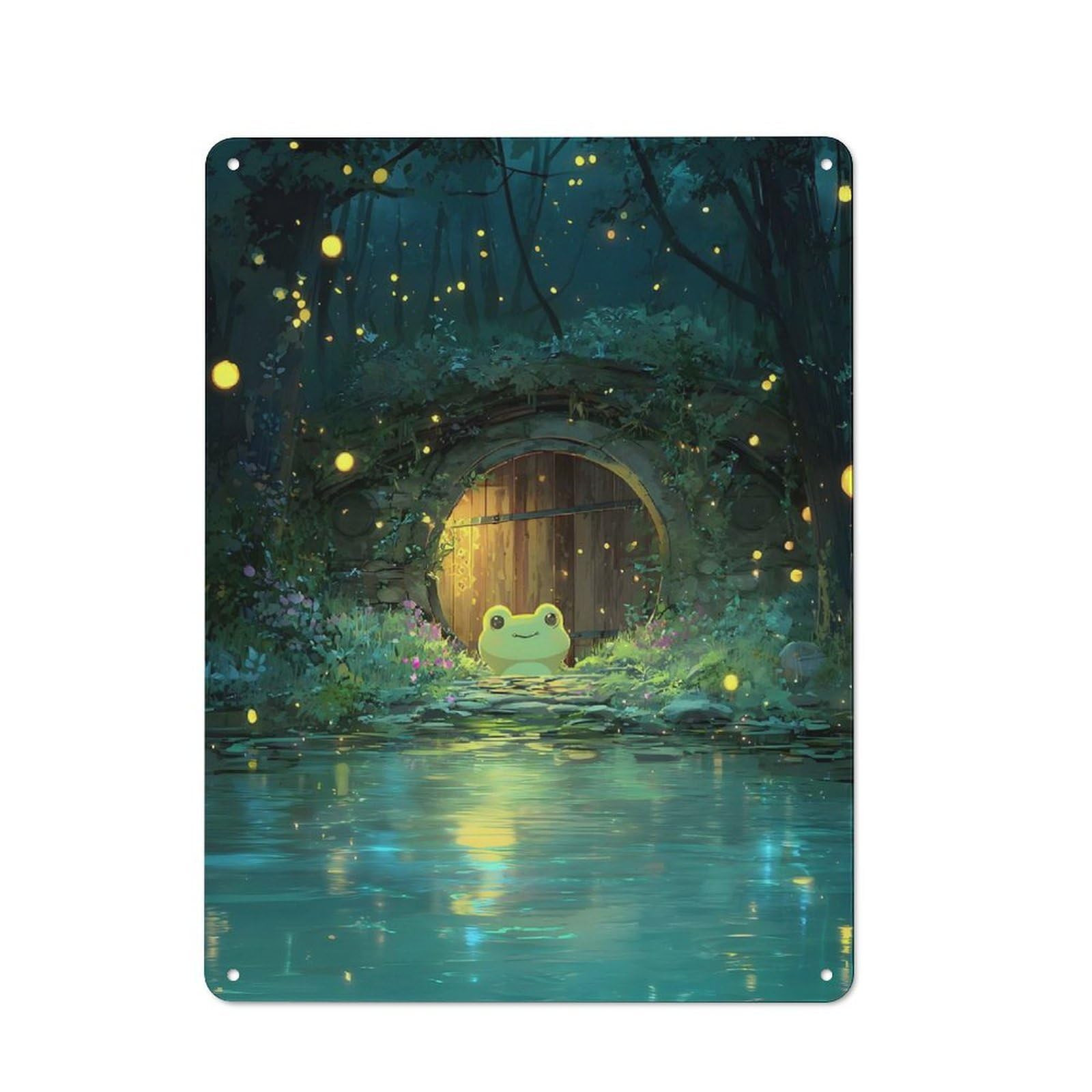 Junmoney Style Frog By House Door In Forest Classic Metal Wall Decor 40X30cm, Metal Sign For Cafe, Pub, Workshop Or Home Bar, Small Accent For Blank Walls