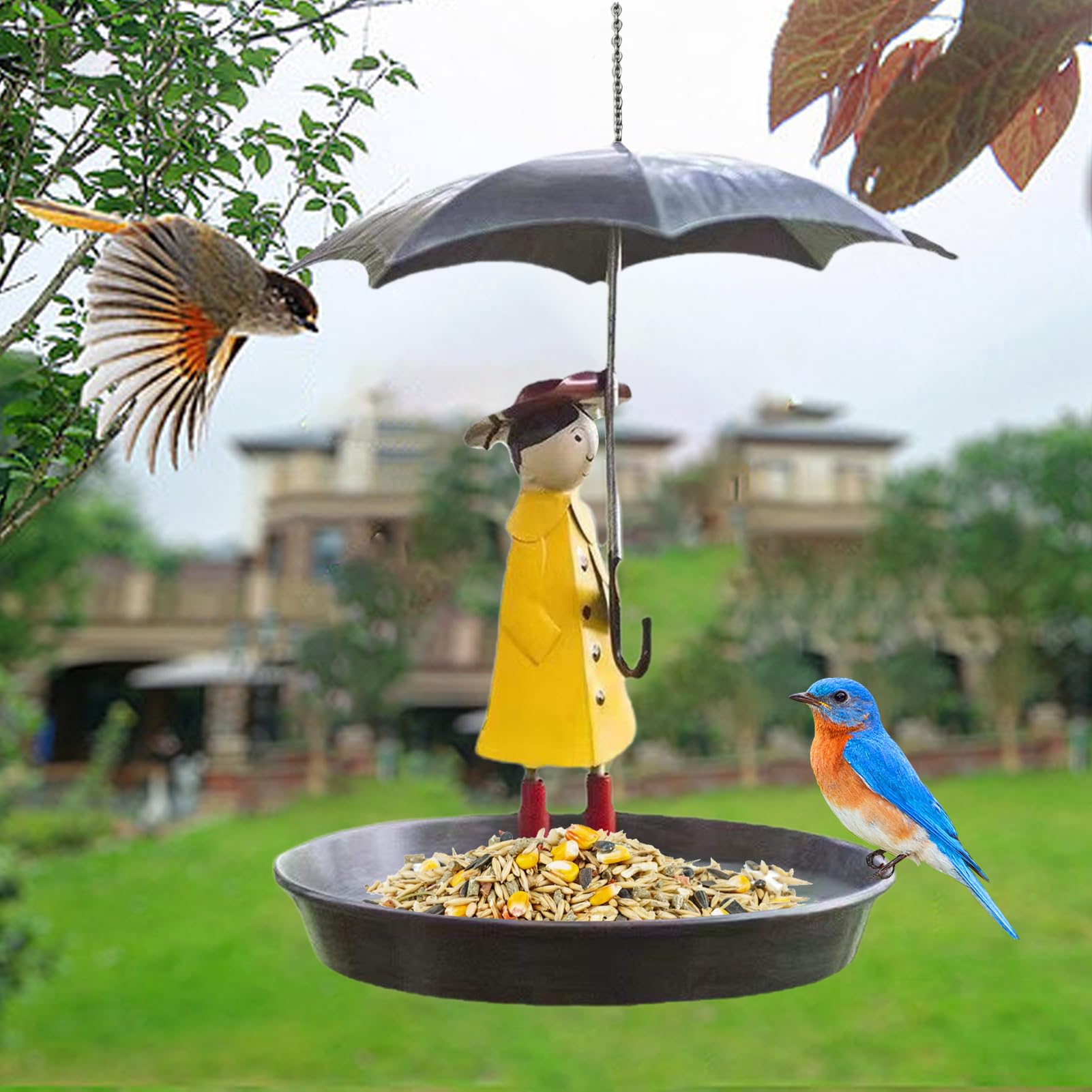 Mangiatoie per Uccelli da Appendere all'aperto, Vassoio per mangiatoia per Uccelli | Vassoio per vaschetta per Uccellini per Ragazza e Ombrello - Decorazione del Giardino, mangiatoie per