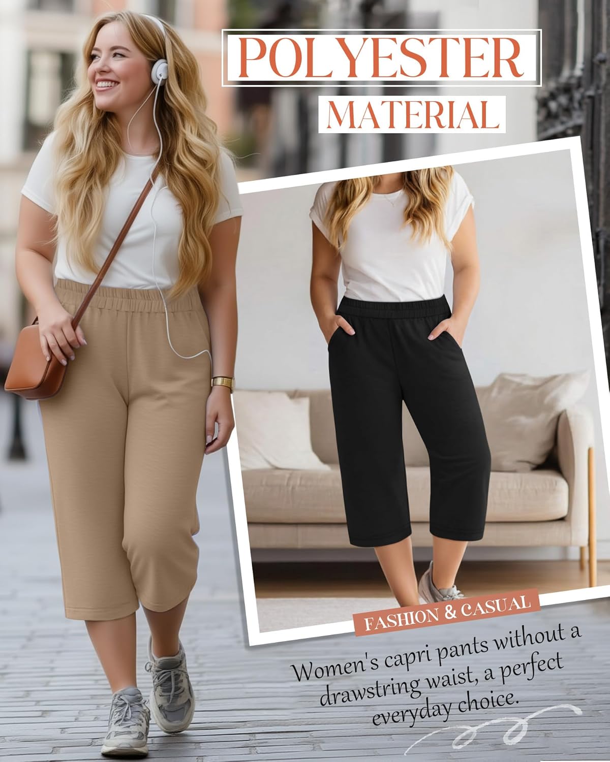 3 Pack Women's Plus Size Capris Pants Wide Leg Loose Fit High Waisted Yoga Cropped Lounge Sweatpants with Pockets - Image 3