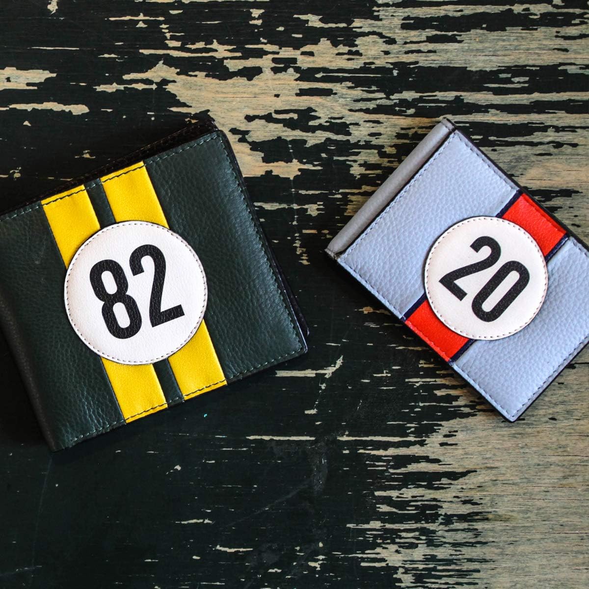 Racing Green Leather Mens Bi-Fold Wallet With Car Livery #82 By Yoshi