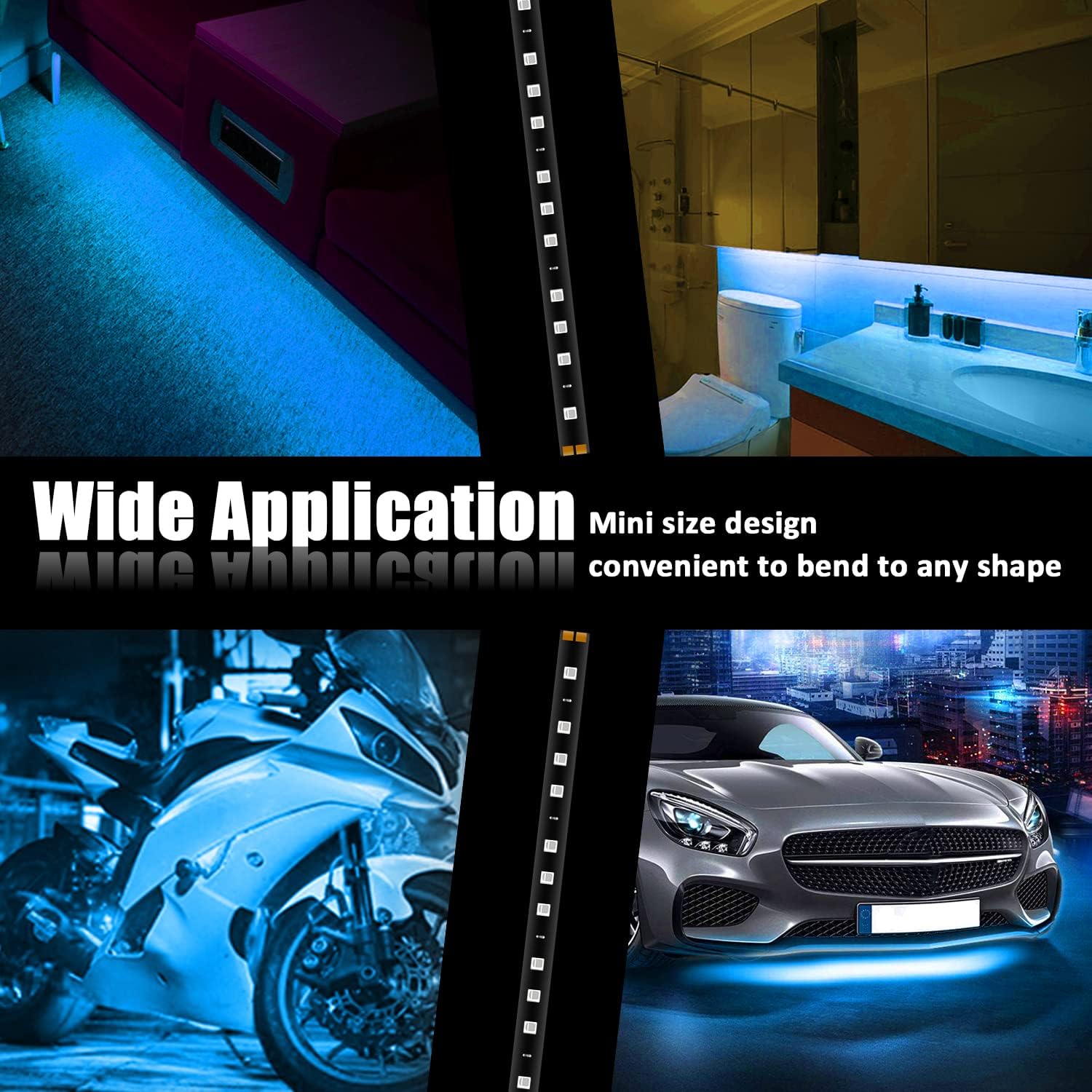 XT AUTO 8pcs 12V Super Bright 30cm 15 LED Flexible Waterproof LED Strip Light for Car Interior & Exterior Decoration DRL Day Running Light Or Boat Bus Garden