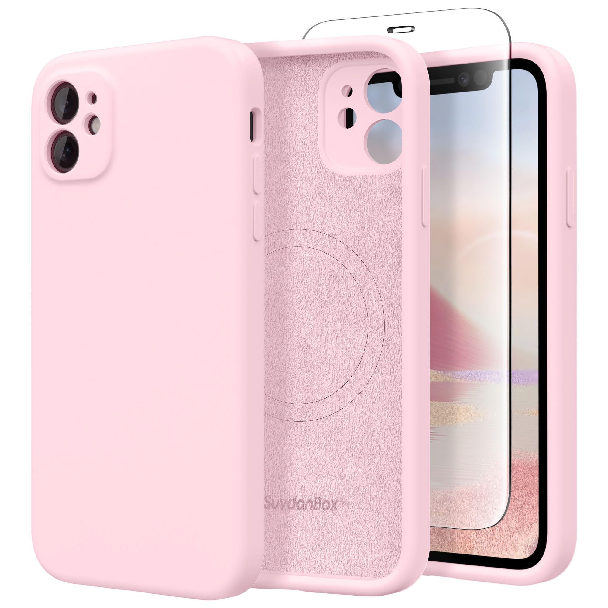 Magnetic for iPhone 11 Phone Case Silicone, Compatible with MagSafe, [Full Camera Protection][Screen Protector] Slim Shockproof Protective Case for iPhone 11 6.1", Chalk Pink