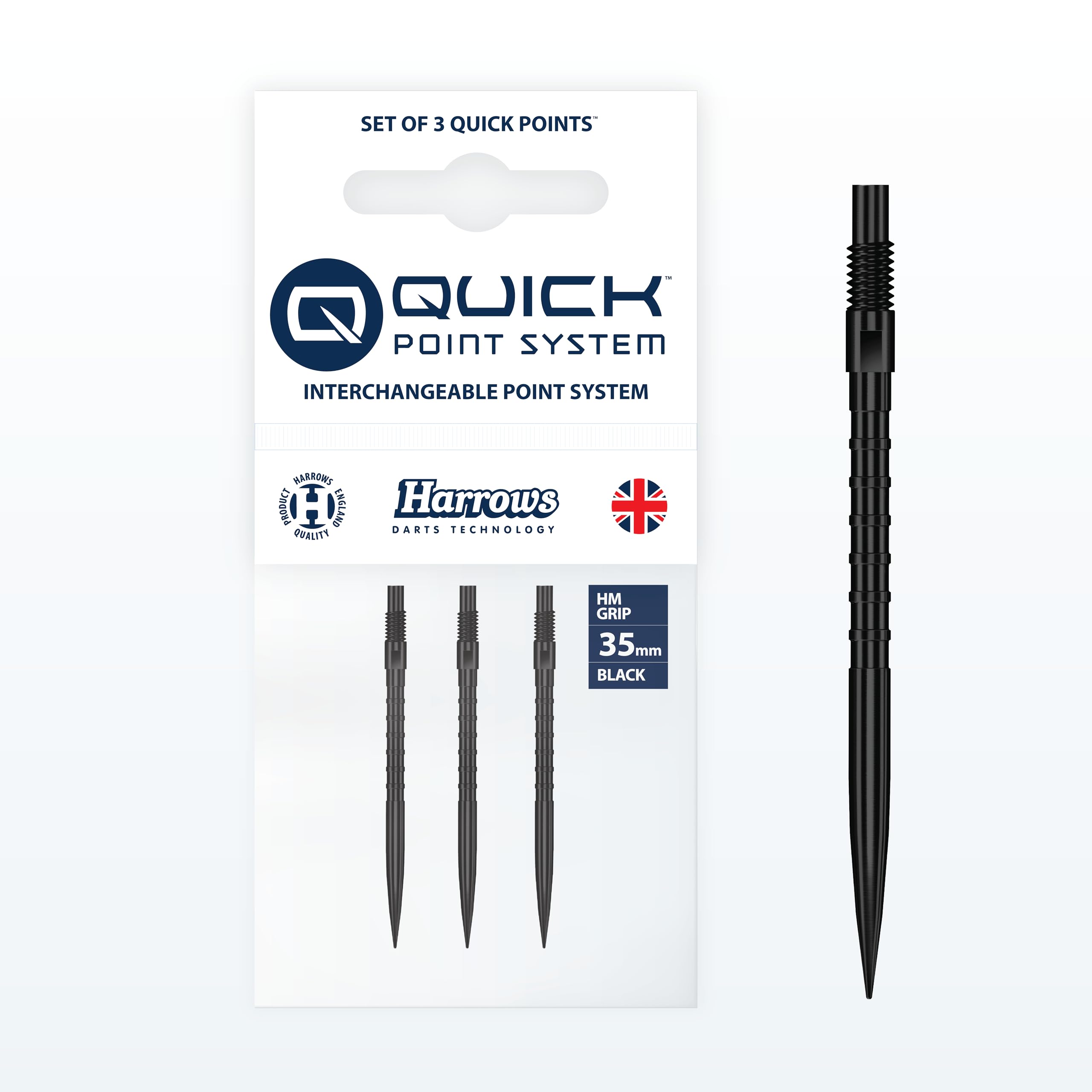 Harrows HM Grip Heavy Metal Quick Points – Ryan Searle Inspired Dart Points with Square-Cut Finger Grip Rings – No-Break Quick Point System for Fast Point Swaps (Black, 35mm)