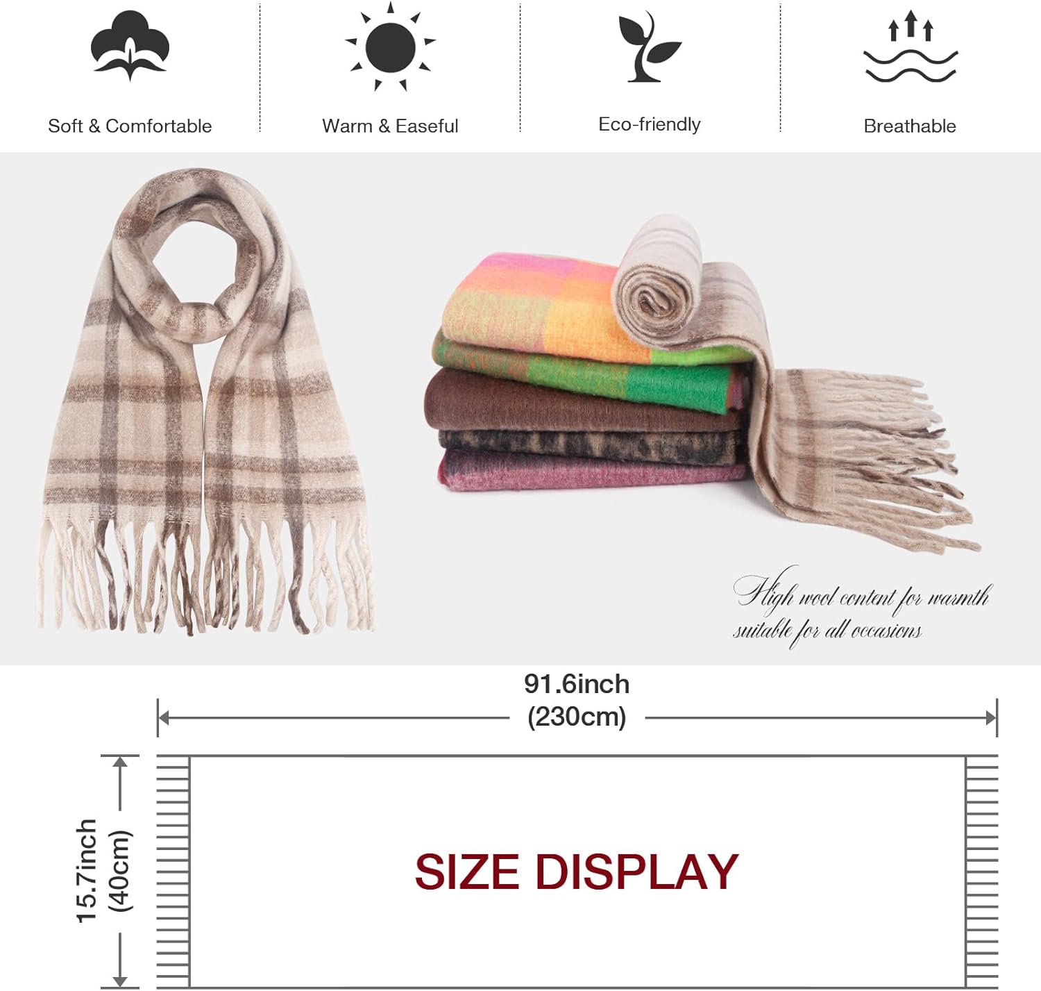 MissShorthair Oversized Chunky Blanket Scarf for Women Winter Warm Colorful Big Scarfs Plaid Thick Scarves Soft Fluffy Shawl - Image 5