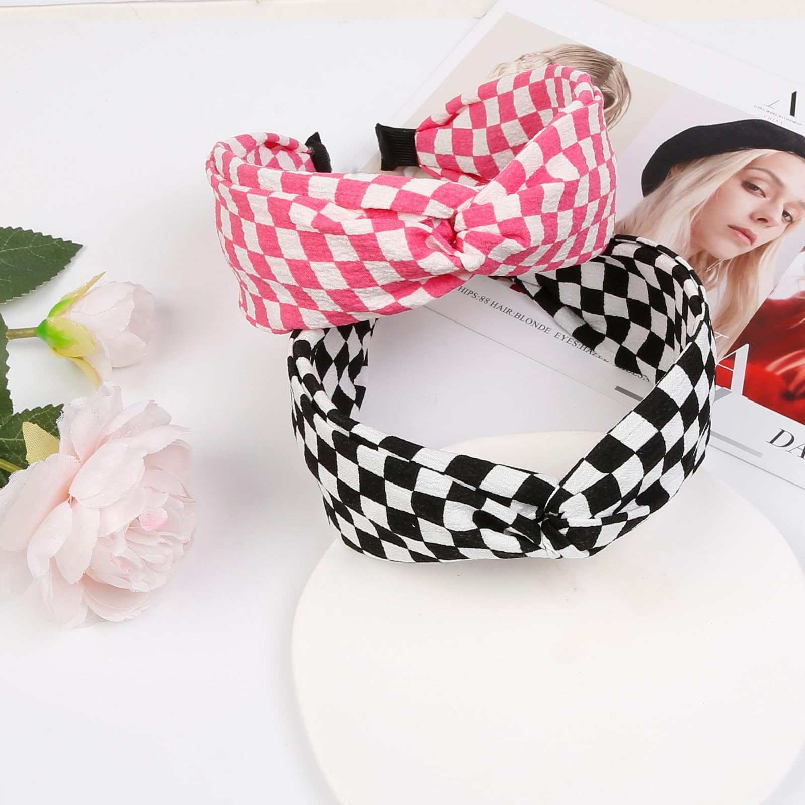 Plaid fashionable headband Amazon.com : 4Pcs Padded Black Headbands for Women Girls  main image 2