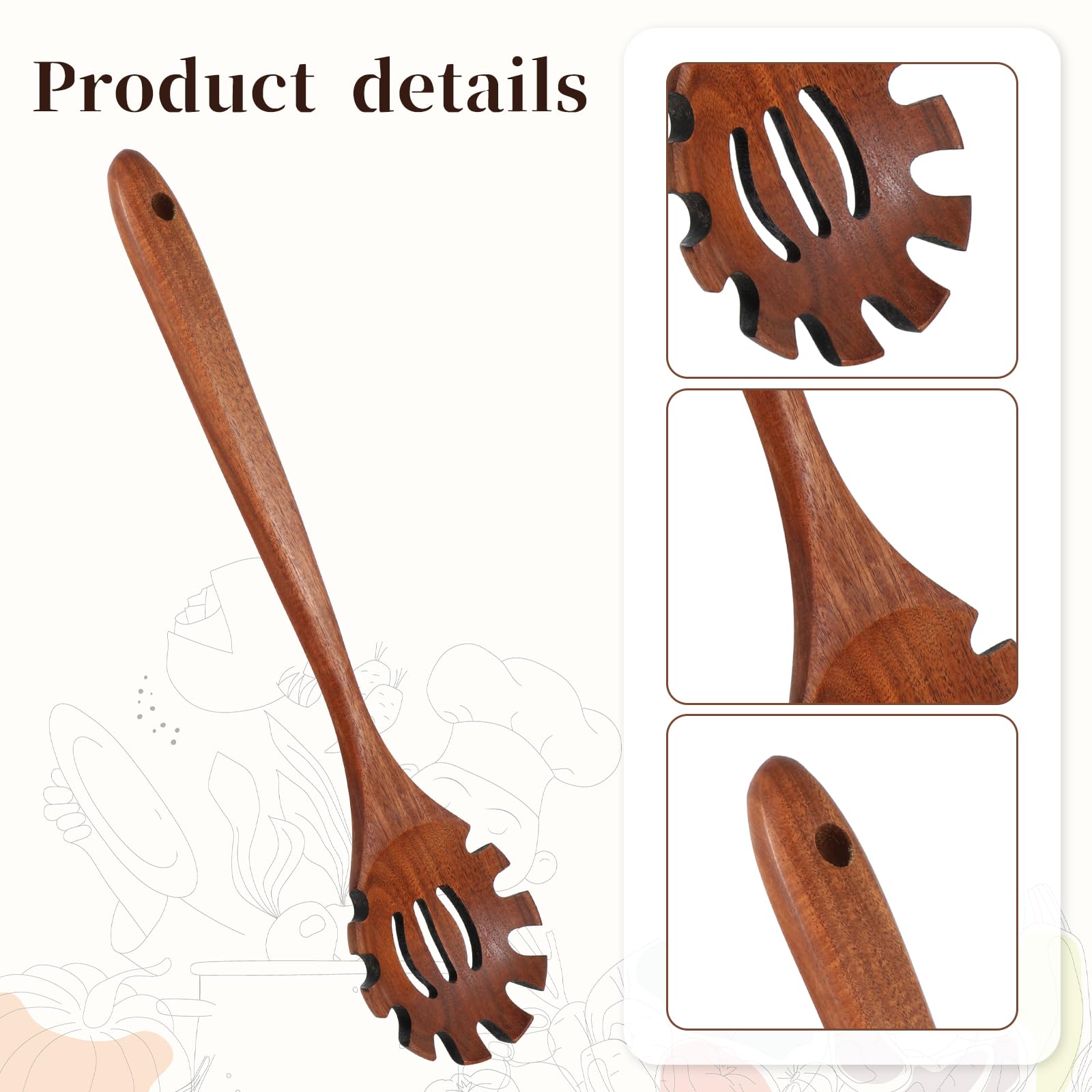 Łyżka do spaghetti drewniana 33 cm łyżka do makaronu wysokiej jakości łyżka do makaronu spaghetti łyżka z zębami sitko do makaronu szczypce do makaronu szczypce do spaghetti z otworem do zawieszania,