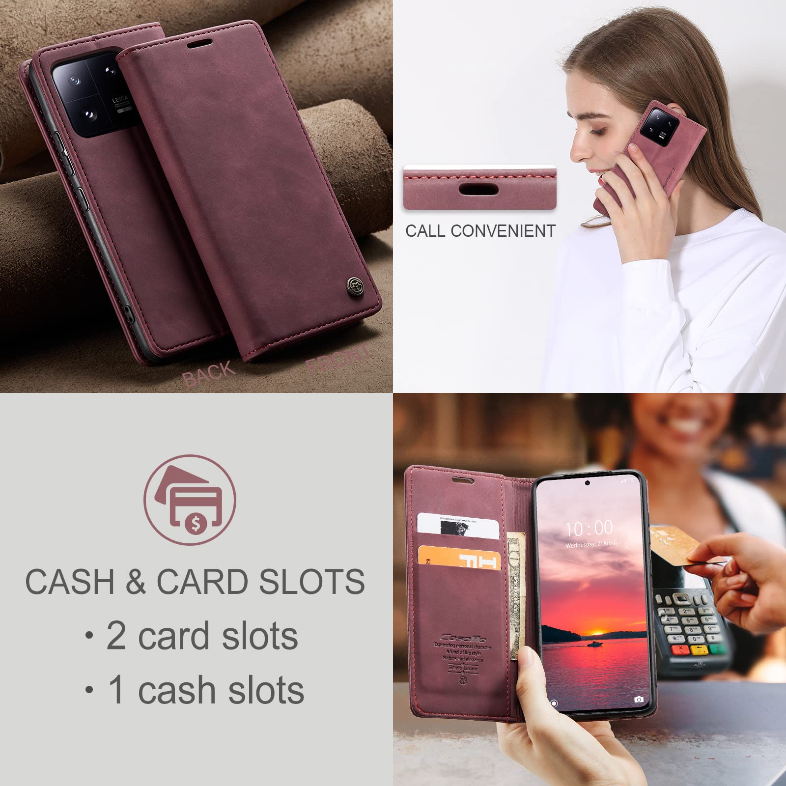 KZB Leder-Klapphülle Für Xiaomi Redmi Note 13 5G – Mit Magnetverschluss, Kartenfächern, Standfunktion, Schwarz