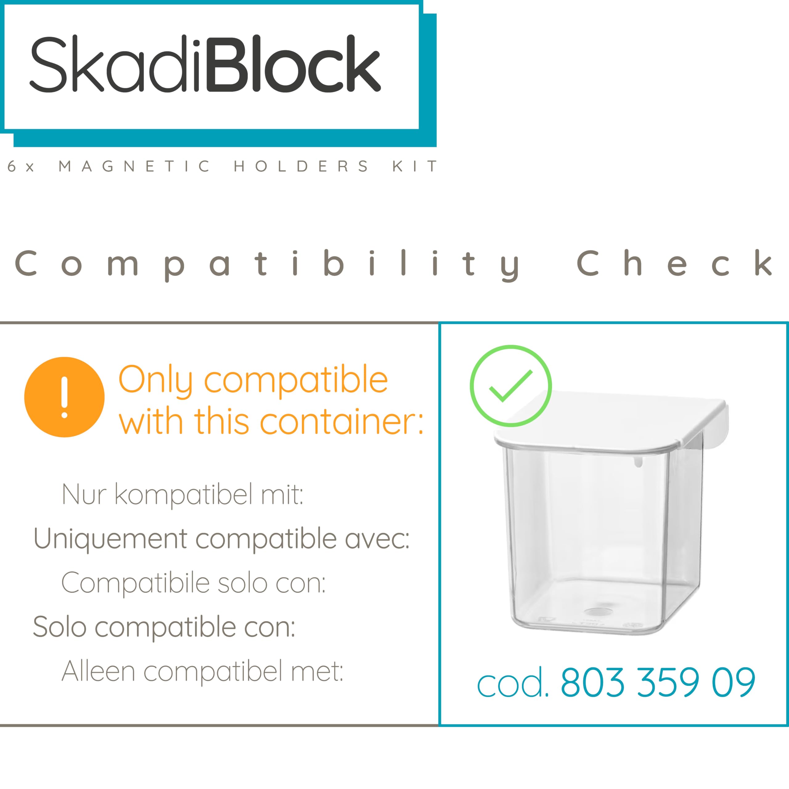 3DP Skadiblock - 6x Kit Fermeture Magnétique compatible avec conteneurs Skadis accessoires panneau perforé