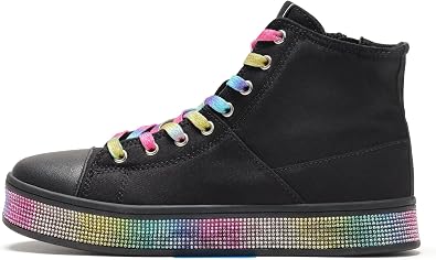 LUCKY STEP Womens High Top Canvas Sneakers Rhinestone Side Zipper Shoes Fashion Sneaker Casual Platform Ankle Boots Walking Canvas Shoes