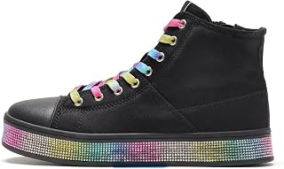 Women's High Top Canvas Sneakers Rhinestone Side Zipper Shoes Fashion Sneaker Casual Platform Ankle Boots Walking Canvas Shoes