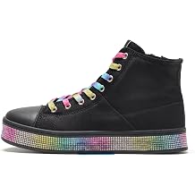 LUCKY STEP Womens High Top Canvas Sneakers Rhinestone Side Zipper Shoes Fashion Sneaker Casual Platform Ankle Boots Walking Canvas Shoes