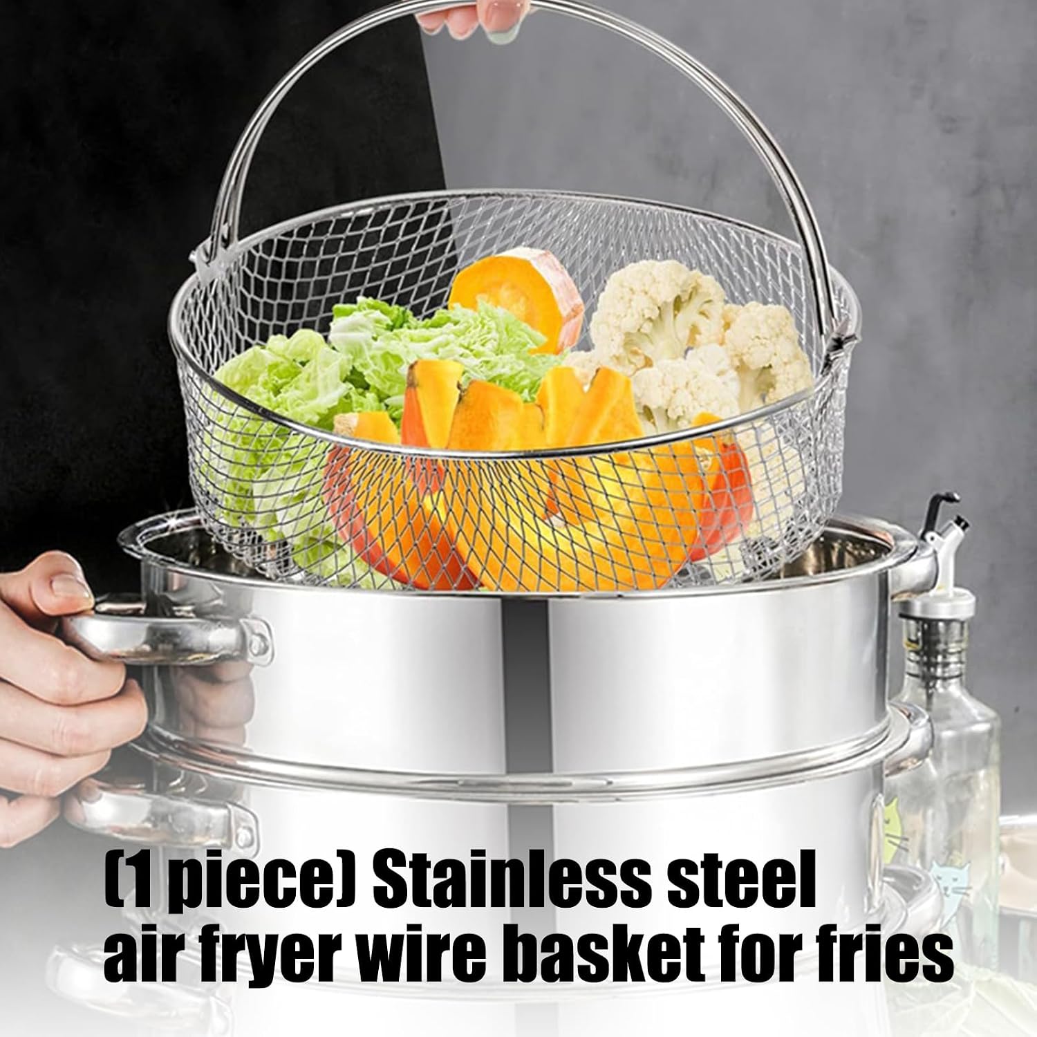 Rustproof Stainless Steel Air Fryers Rack with Handle for Kitchen Cooking