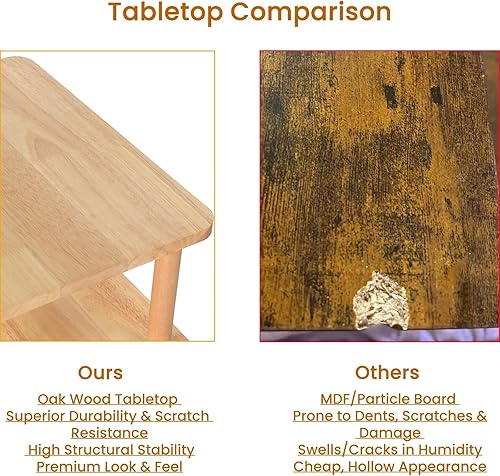 Miniatura 6 de Mesa auxiliar de madera maciza, pequeña mesa auxiliar retro, mesa auxiliar estrecha para sofá con estante de almacenamiento, mesita de noche delgada