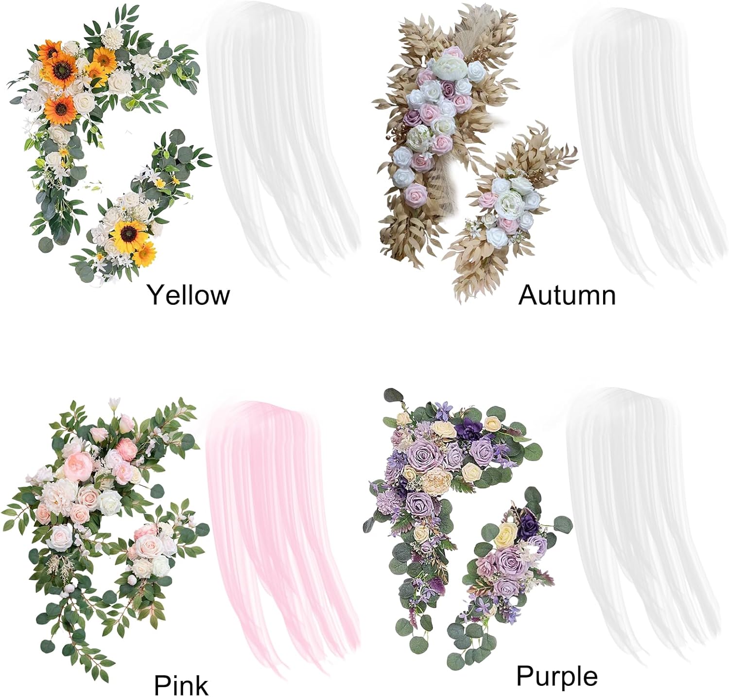 belupai Artificial Flower Swag Wedding Arch Decor, Fake Wedding Arch Flowers Kit with Chiffon Drapes Ceremony Reception Fake Rose Arbor Backdrop Green Floral Party Outdoor Table Decor (purple)