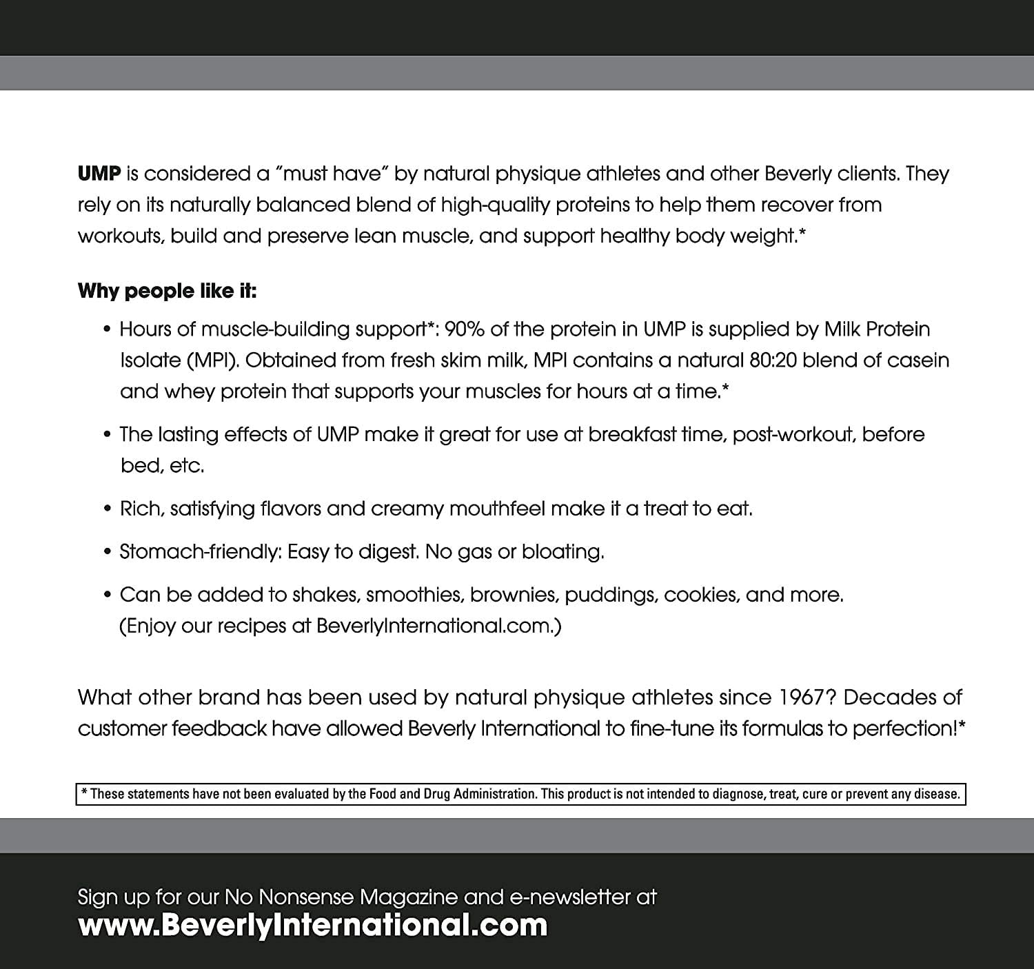 Beverly International UMP Protein Powder 30 servings, Chocolate. Unique whey-casein ratio builds lean muscle and burns fat for hours. Easy to digest. No bloat. (32.8 oz) 2lb .8 oz : Health & Household