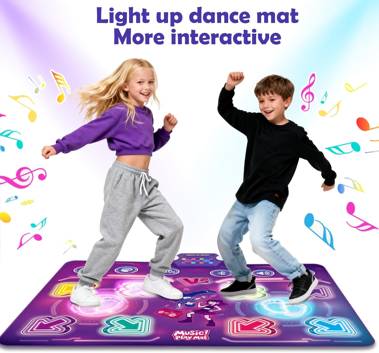 Amy & Benton Upgraded 2-Player Dance Mat for Toddlers 3-5, Dance Mat Toys for 4-8 Year Old Kids, Light Up Play Mat 8-Button with Bluetooth, Electronic Music Games Birthday Gifts for Girls Boys