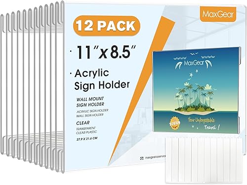 MaxGear Portarretratos acrílicos de 8.5 x 11 pulgadas, 12 unidades, portarretratos transparentes para pared, soporte para documentos de pared, marco