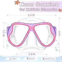 Vista 4 de Freela Paquete de 2 gafas de natación para niños y niñas de 3 a 14 años, lente de vidrio templado de 180° HD con cubierta de nariz para piscina