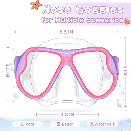 Miniatura 4 de Freela 2 Pack Kids Swim Goggles Mask for Boys Girls 3-14, Tempered Glass Lens 180 HD View with Nose Cover for Pool Beach